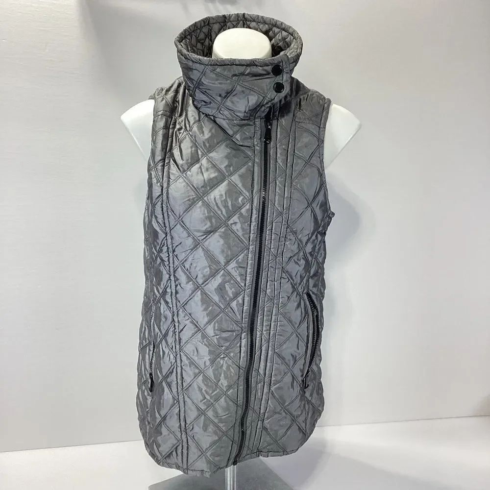 Marc New York Quilted Gray Sleeveless Vest M Foldable Neck
